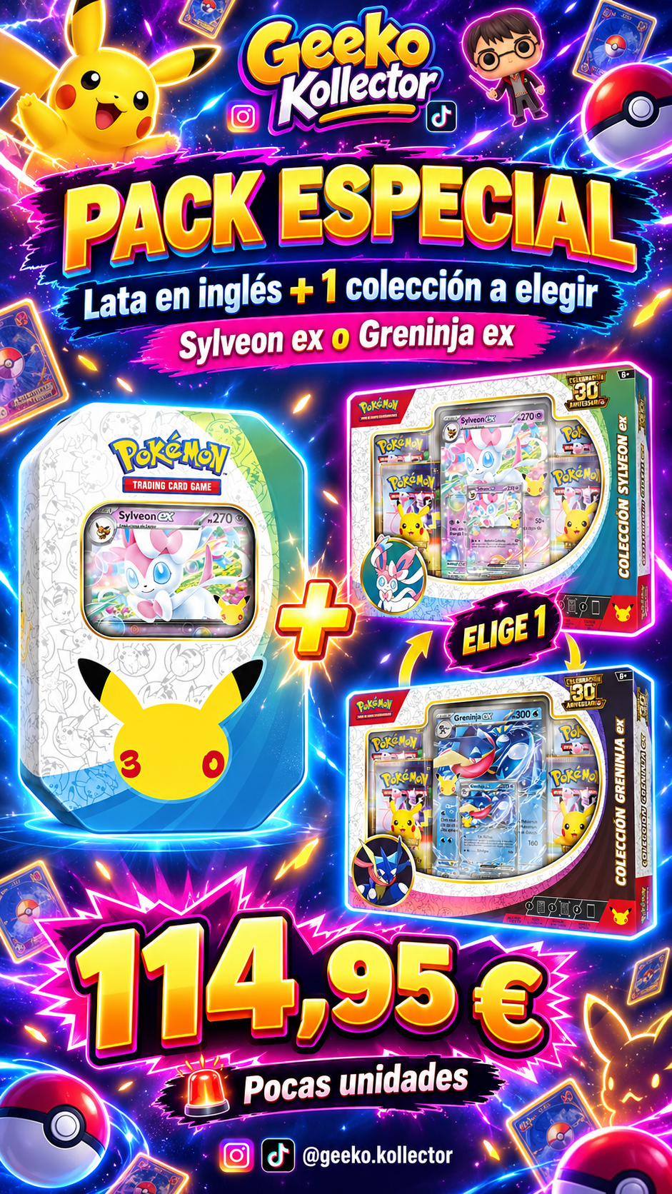 Pack Pokémon 30 Lata + Caja Inglés