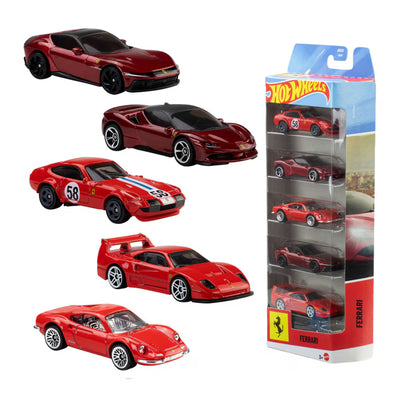 Coche Hot Wheels Pack 5 Vehiculos Ferrari Escala 1:64
